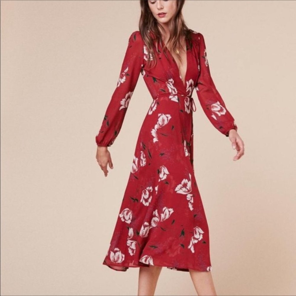 Reformation Shoshana Ashley Long Sleeve Wrap Midi